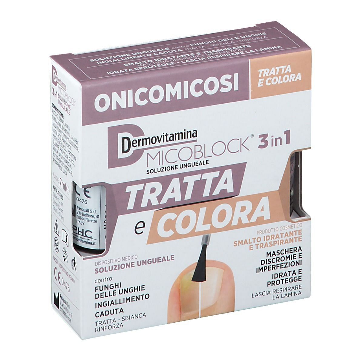 Dermovitamina Micoblock 3 In 1 Tratta E Colora Soluzione Ungueale 7 Ml + Smalto Idratante Traspirante 5 Ml