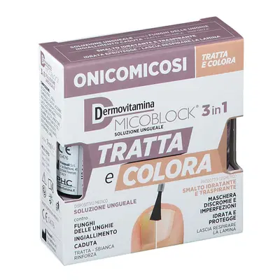 DERMOVITAMINA MICOBLOCK 3 IN 1 TRATTA E COLORA SOLUZIONE UNGUEALE 7 ML + SMALTO IDRATANTE TRASPIRANTE 5 ML DERMOVITAMINA MICOBLOCK 3 IN 1 TRATTA E COLORA SOLUZIONE UNGUEALE 7 ML + SMALTO IDRATANTE TRASPIRANTE 5 ML