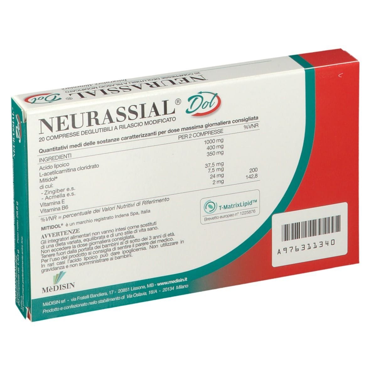 NEURASSIAL DOL 20 COMPRESSE DEGLUTIBILI A RILASCIO MODIFICATO 1,43 G SENZA GLUTINE SENZA LATTOSIO