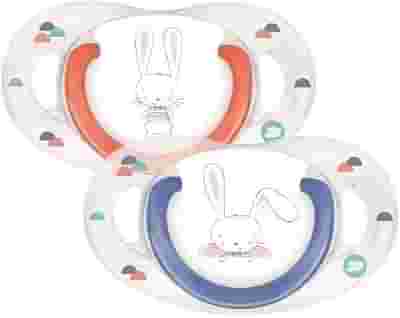 BEBE CONFORT SUCCHIETTO IN SILICONE 6/18 MESI SWEET BUNNY BLU/ROSSO 2 PEZZI