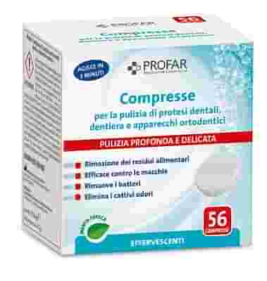 PROFAR COMPRESSE PULIZIA PROTESI DENTALI-DENTIERA-APPARECCHI ORTODONTICI 56 PEZZI