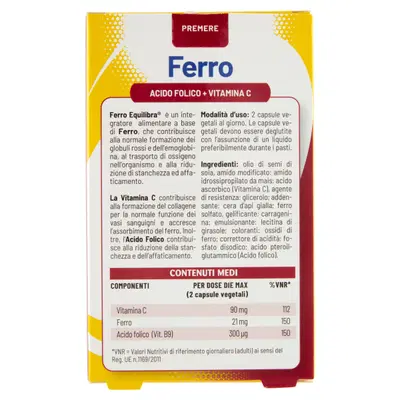 FERRO CON ACIDO FOLICO + VITAMINA C 60 CAPSULE FERRO CON ACIDO FOLICO + VITAMINA C 60 CAPSULE