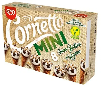ALGIDA NEW CORNETTO MINI 8 PEZZI DA 40 G SENZA GLUTINE VEGANO ALGIDA NEW CORNETTO MINI 8 PEZZI DA 40 G SENZA GLUTINE VEGANO