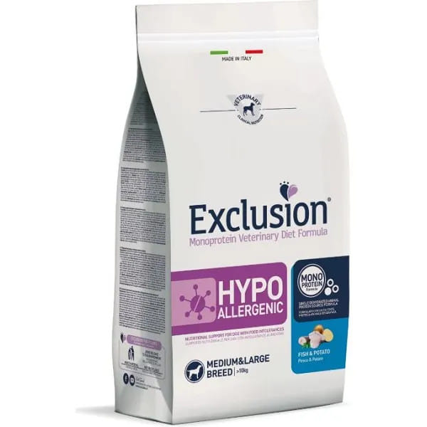 EXCLUSION MONOPROTEIN VETERINARY DIET FORMULA DOG HYPOALLERGENIC FISH AND POTATO MEDIUM/LARGE 12 KG DRY