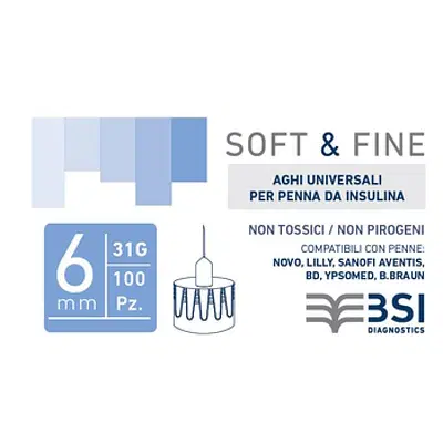 AGO PER PENNA DA INSULINA SOFT&FINE 31 GAUGE 6 MM 100 PEZZI AGO PER PENNA DA INSULINA SOFT&FINE 31 GAUGE 6 MM 100 PEZZI