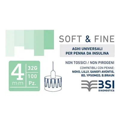 AGO PER PENNA DA INSULINA SOFT&FINE 32 GAUGE 4 MM 100 PEZZI AGO PER PENNA DA INSULINA SOFT&FINE 32 GAUGE 4 MM 100 PEZZI