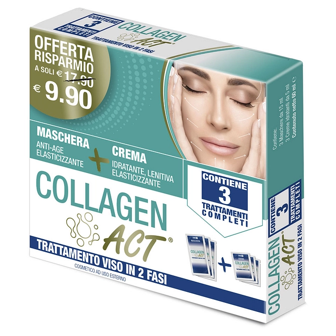 Collagen Act Trattamento Viso 2 Fasi Maschera Anti Age Elasticizzante + Crema Idratante Lenitiva Elasticizzante