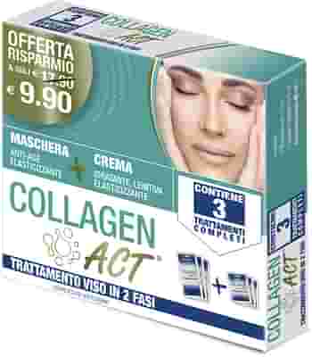 COLLAGEN ACT TRATTAMENTO VISO 2 FASI MASCHERA ANTI AGE ELASTICIZZANTE 3 PEZZI DA 15 ML + CREMA IDRATANTE LENITIVA ELASTICIZZANTE 3 PEZZI DA 5 ML