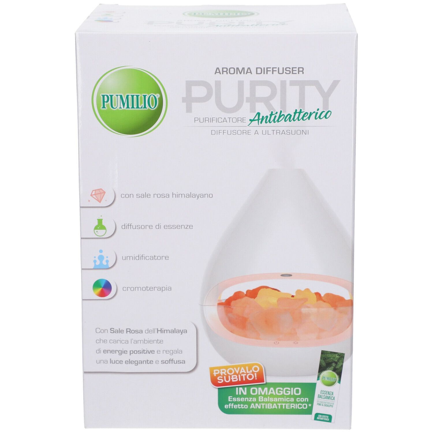 PUMILIO AROMA DIFFUSER PURITY A ULTRASUONI CON ESSENZA BALSAMICA CON EFFETTO ANTIBATTERICO
