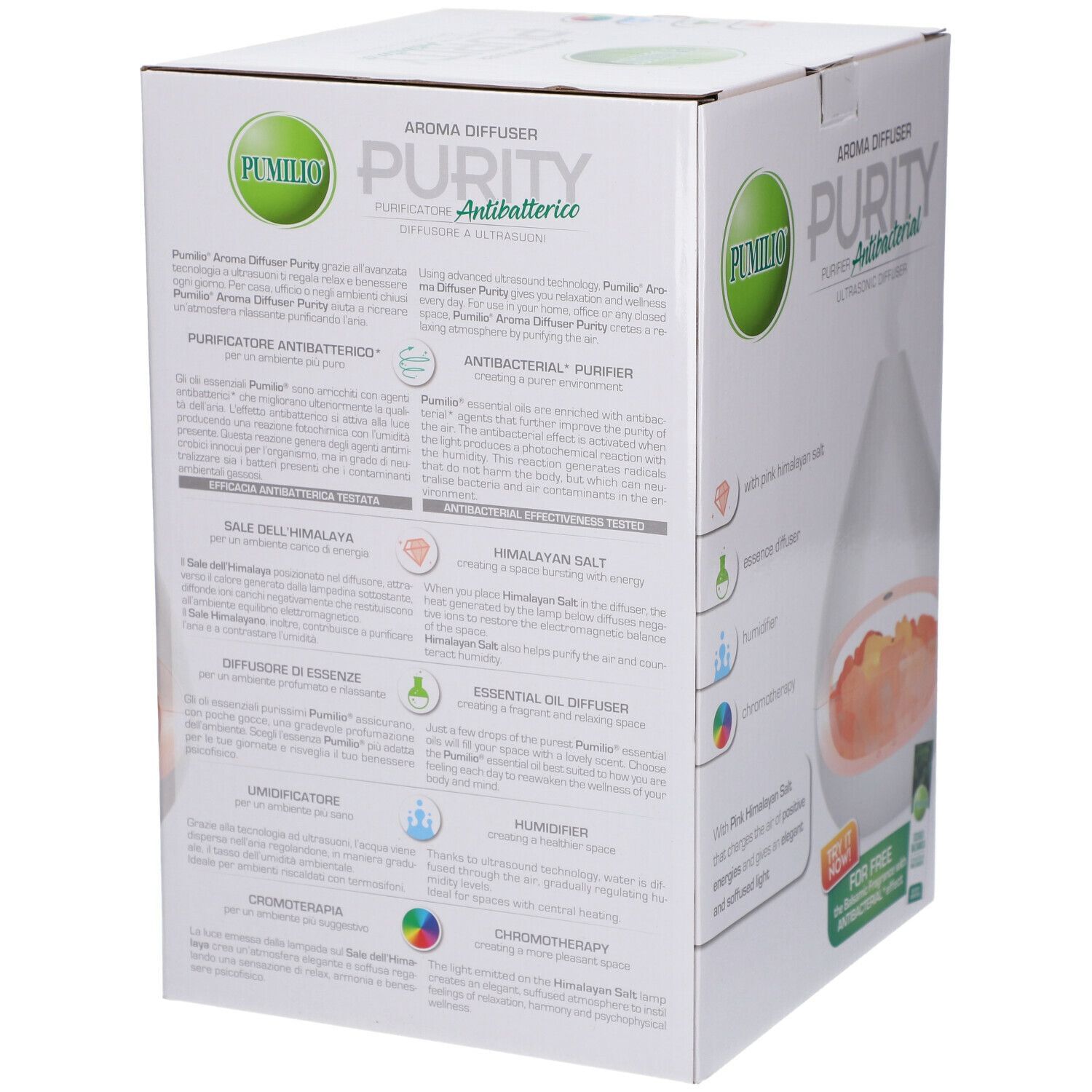 PUMILIO AROMA DIFFUSER PURITY A ULTRASUONI CON ESSENZA BALSAMICA CON EFFETTO ANTIBATTERICO