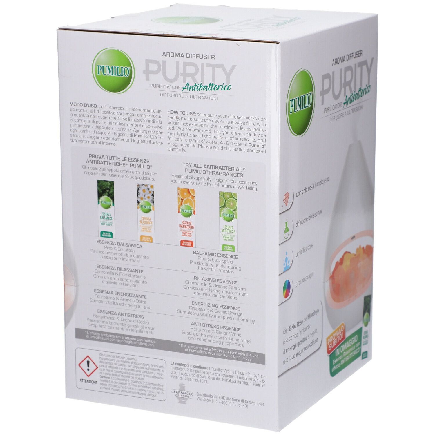 PUMILIO AROMA DIFFUSER PURITY A ULTRASUONI CON ESSENZA BALSAMICA CON EFFETTO ANTIBATTERICO