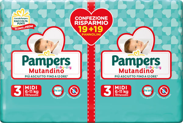 PAMPERS BABY DRY PANNOLINO A MUTANDINA DUO DWCT MIDI 38 PEZZI