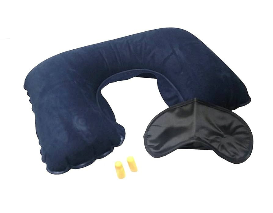 SET DA VIAGGIO 1 CUSCINO GONFIABILE + 1 TAPPI AURICOLARI + 1 MASCHERINA RIPOSO