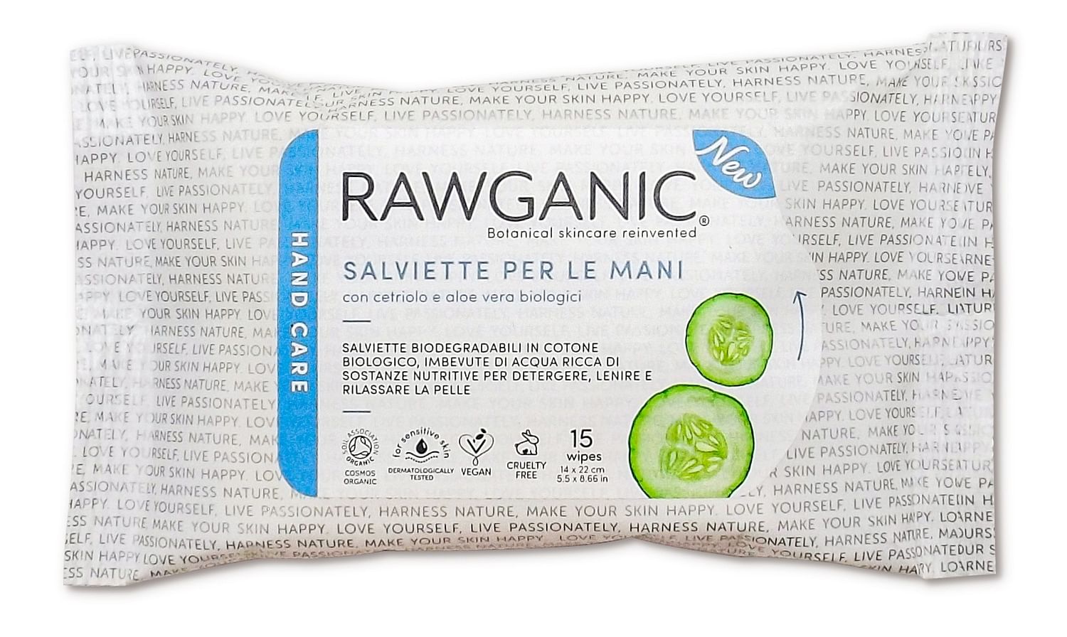 Rawganic Salviette Detergente Mani 15 Pezzi