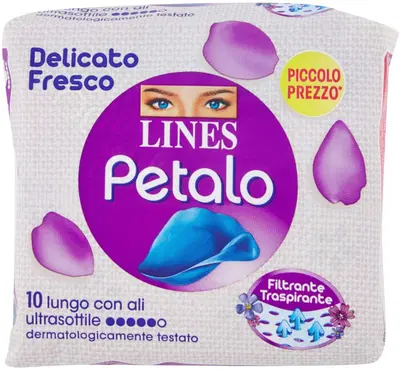 LINES PETALO BLU ASSORBENTE LUNGO CON ALI 10 PEZZI LINES PETALO BLU ASSORBENTE LUNGO CON ALI 10 PEZZI