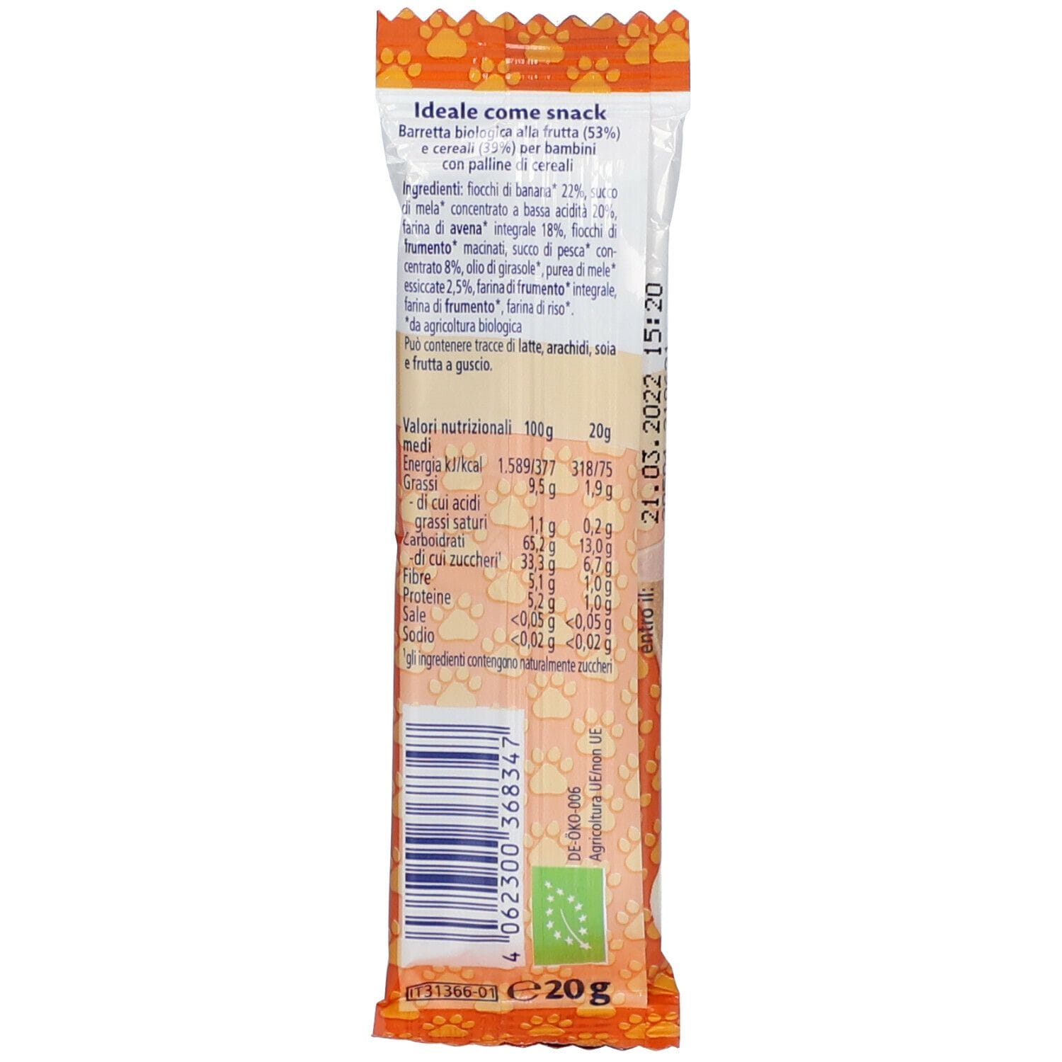 HIPP BIO BARRETTA AI CEREALI CON MELA/PESCA 20 G