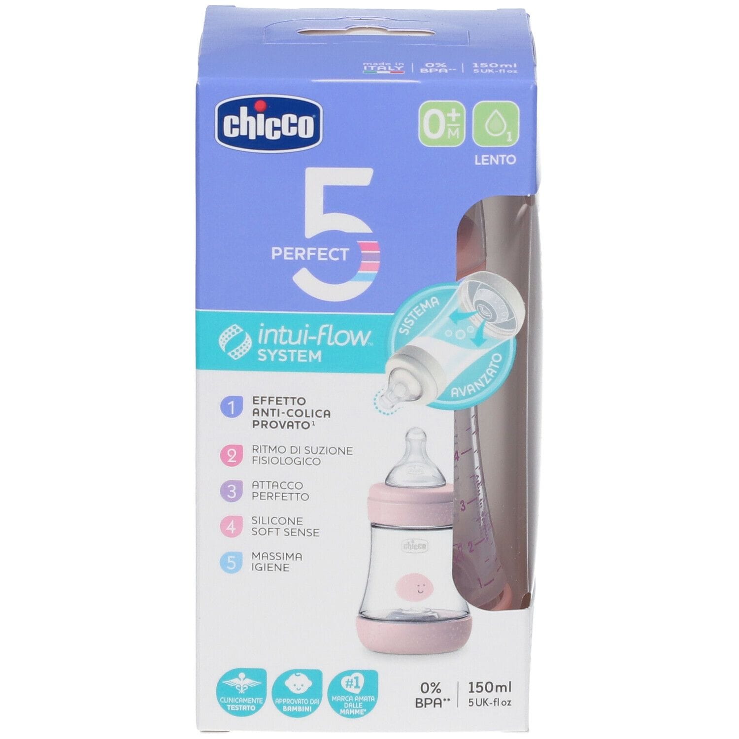 CHICCO BIBERON PERFECT 5 GIRL 150 ML IN SILICONE 1 FORO