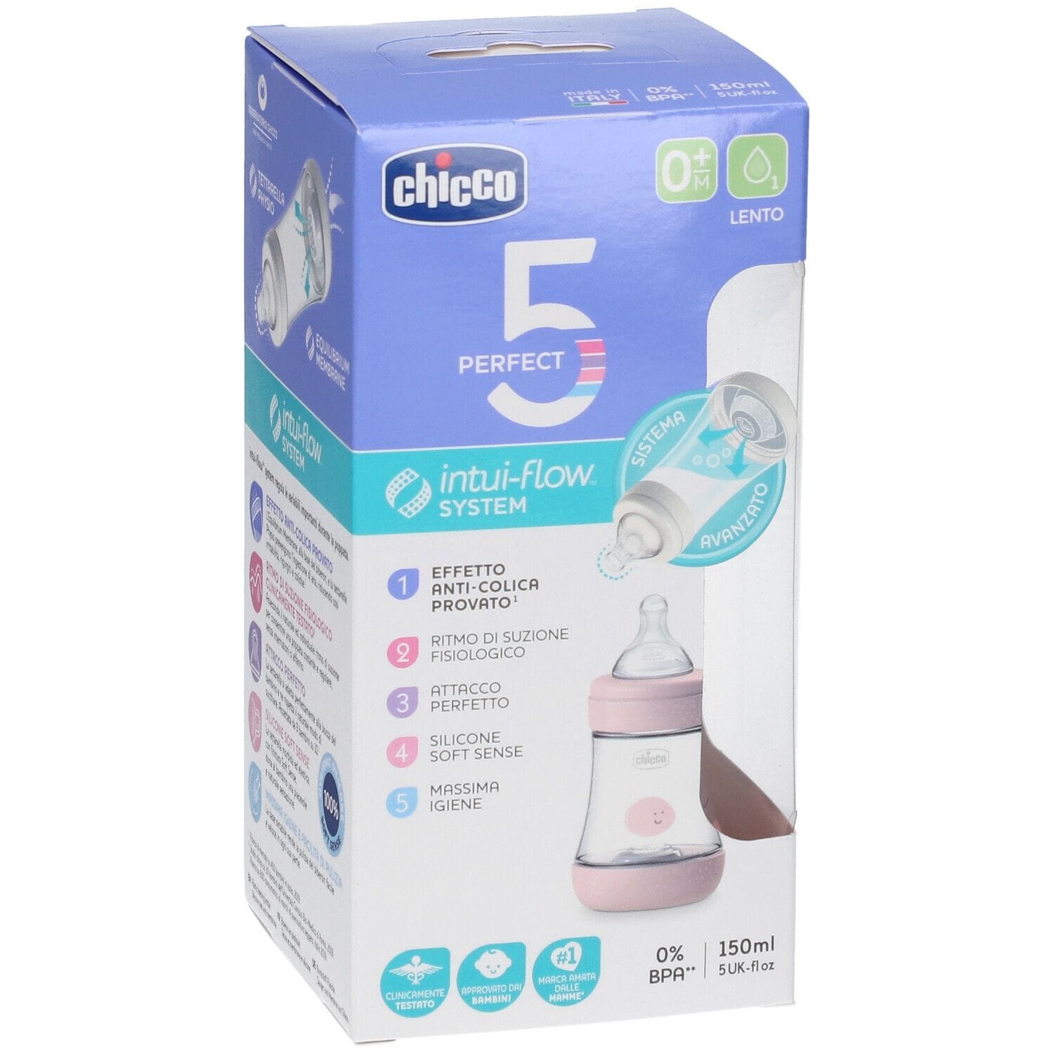 CHICCO BIBERON PERFECT 5 GIRL 150 ML IN SILICONE 1 FORO