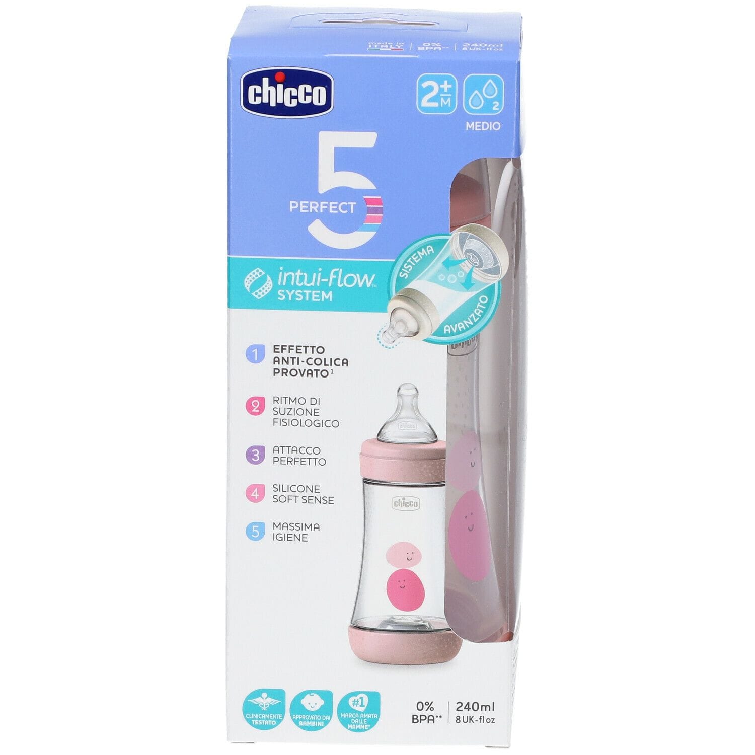 CHICCO BIBERON PERFECT 5 GIRL 240 ML IN SILICONE 2 FORI
