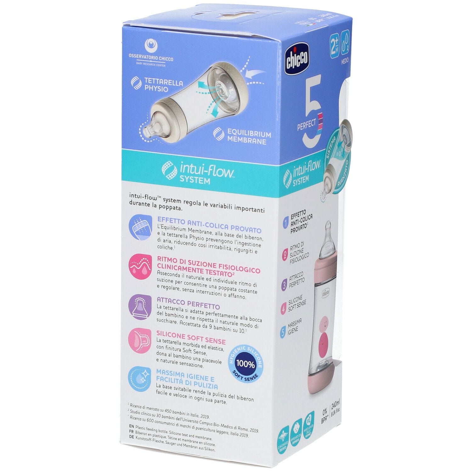 CHICCO BIBERON PERFECT 5 GIRL 240 ML IN SILICONE 2 FORI