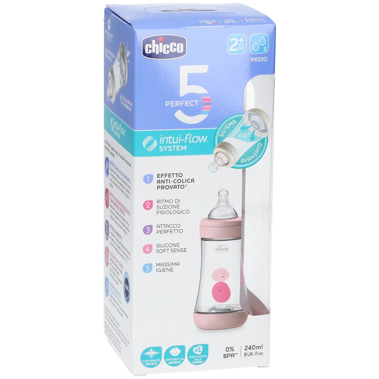 CHICCO BIBERON PERFECT 5 GIRL 240 ML IN SILICONE 2 FORI