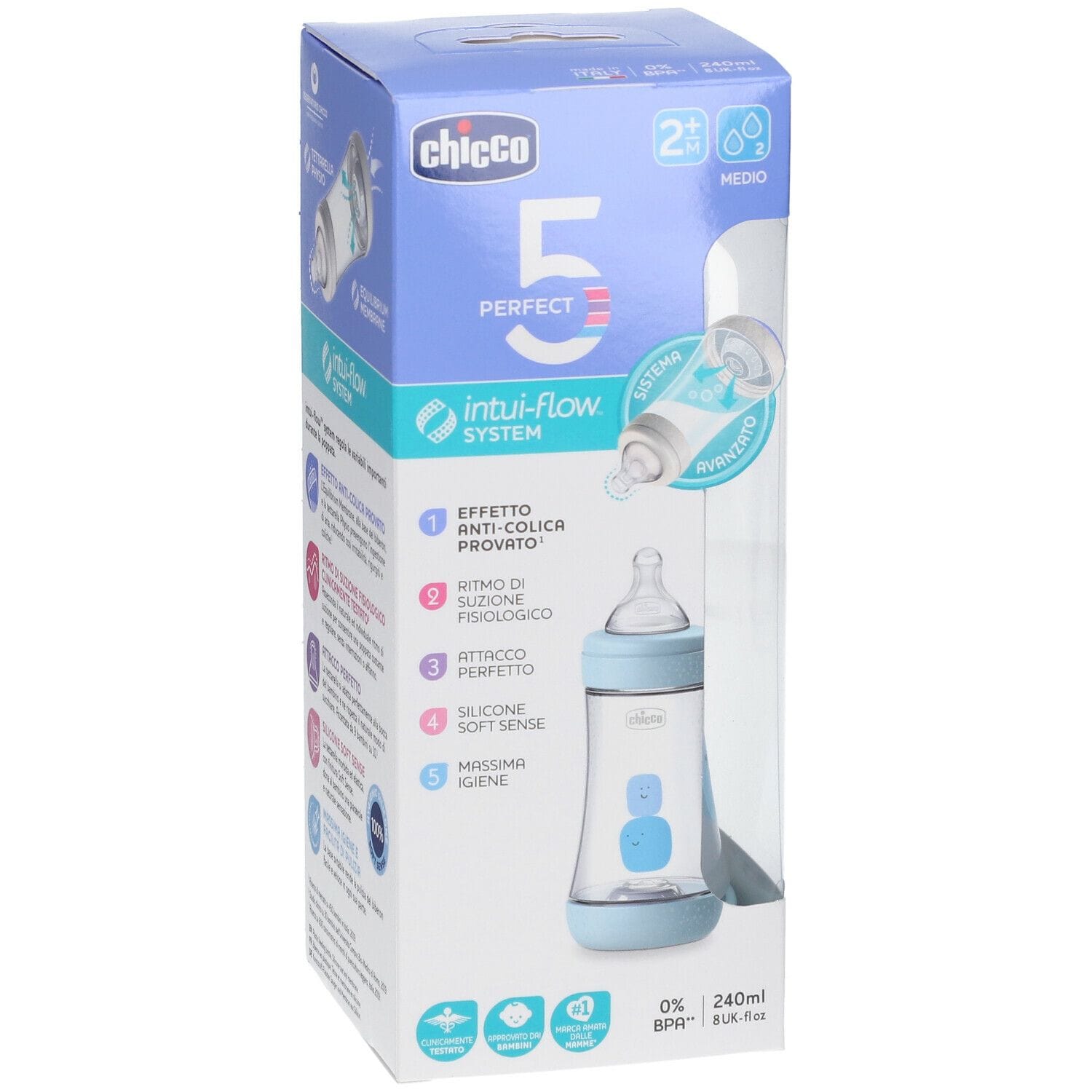 CHICCO BIBERON PERFECT 5 BOY 240 ML IN SILICONE 2 FORI