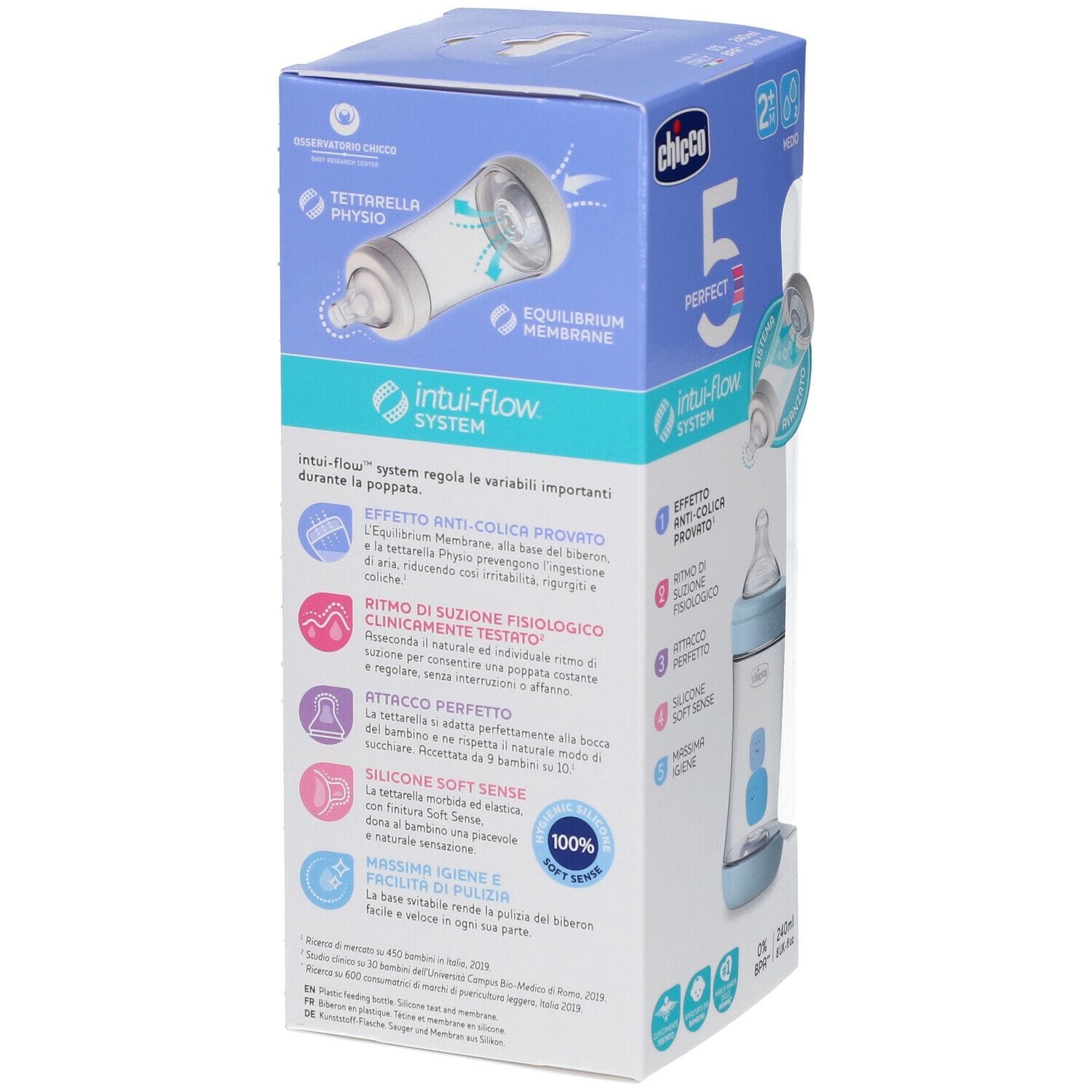 CHICCO BIBERON PERFECT 5 BOY 240 ML IN SILICONE 2 FORI