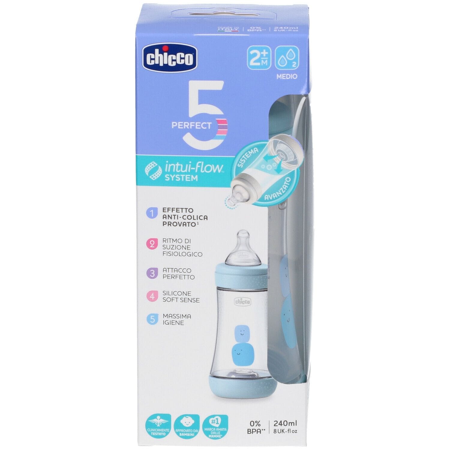 CHICCO BIBERON PERFECT 5 BOY 240 ML IN SILICONE 2 FORI