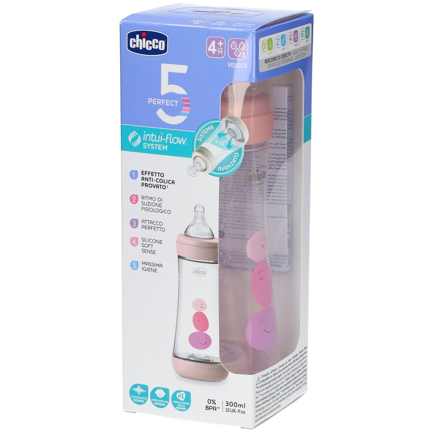 CHICCO BIBERON PERFECT 5 GIRL 300 ML IN SILICONE 3 FORI