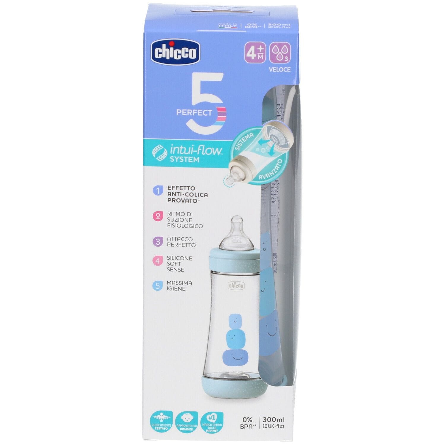 CHICCO BIBERON PERFECT 5 BOY 300 ML IN SILICONE 3 FORI