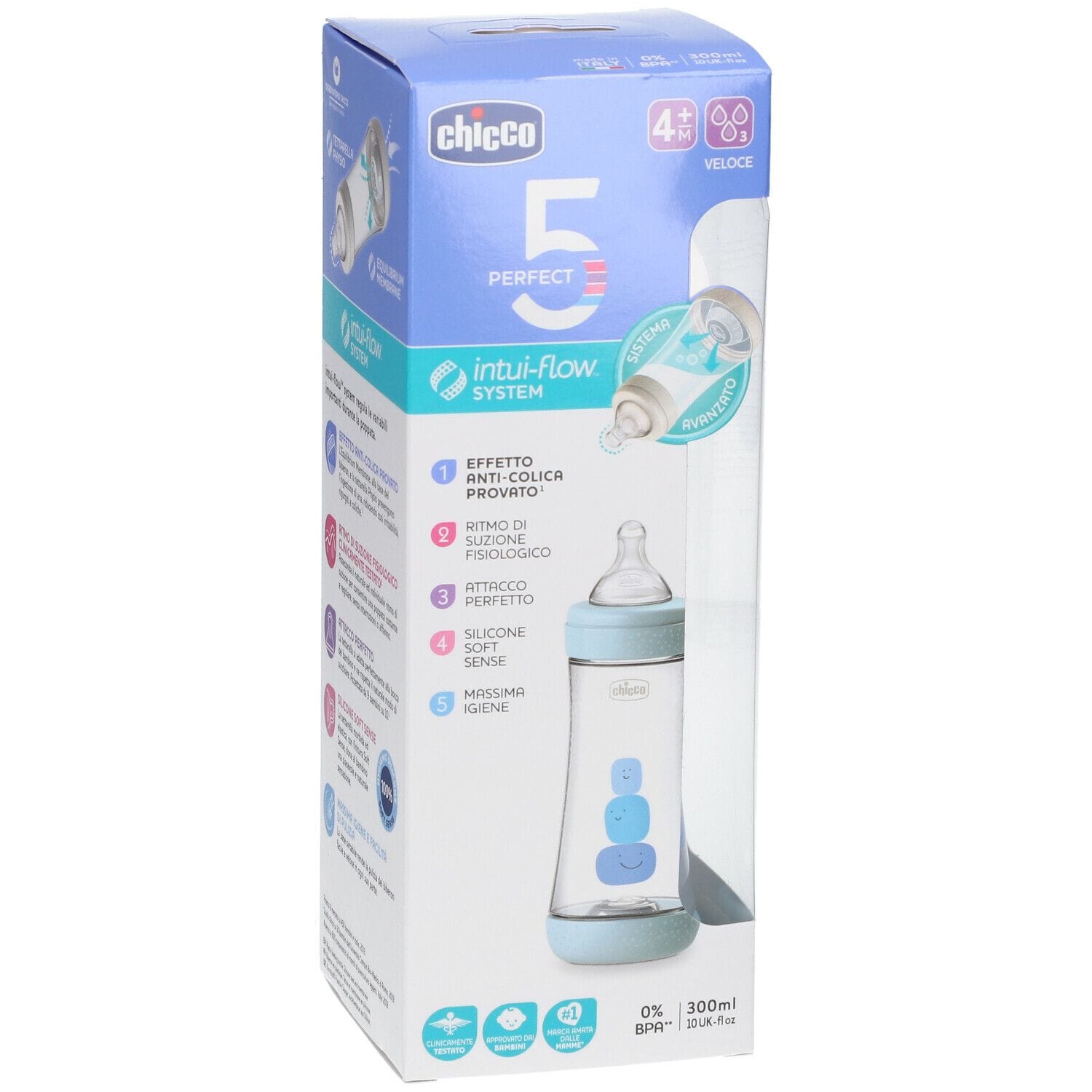 CHICCO BIBERON PERFECT 5 BOY 300 ML IN SILICONE 3 FORI