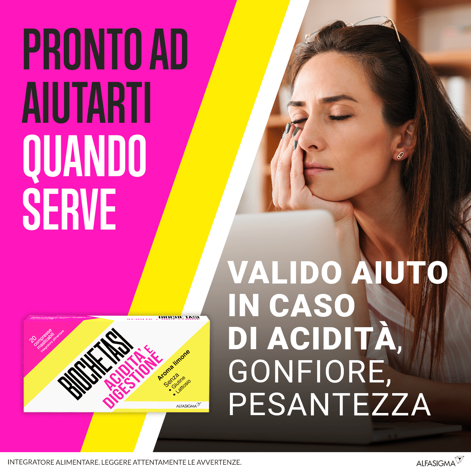 BIOCHETASI ACIDITA' 20 COMPRESSE MASTICABILI AROMA LIMONE SENZA GLUTINE SENZA LATTOSIO