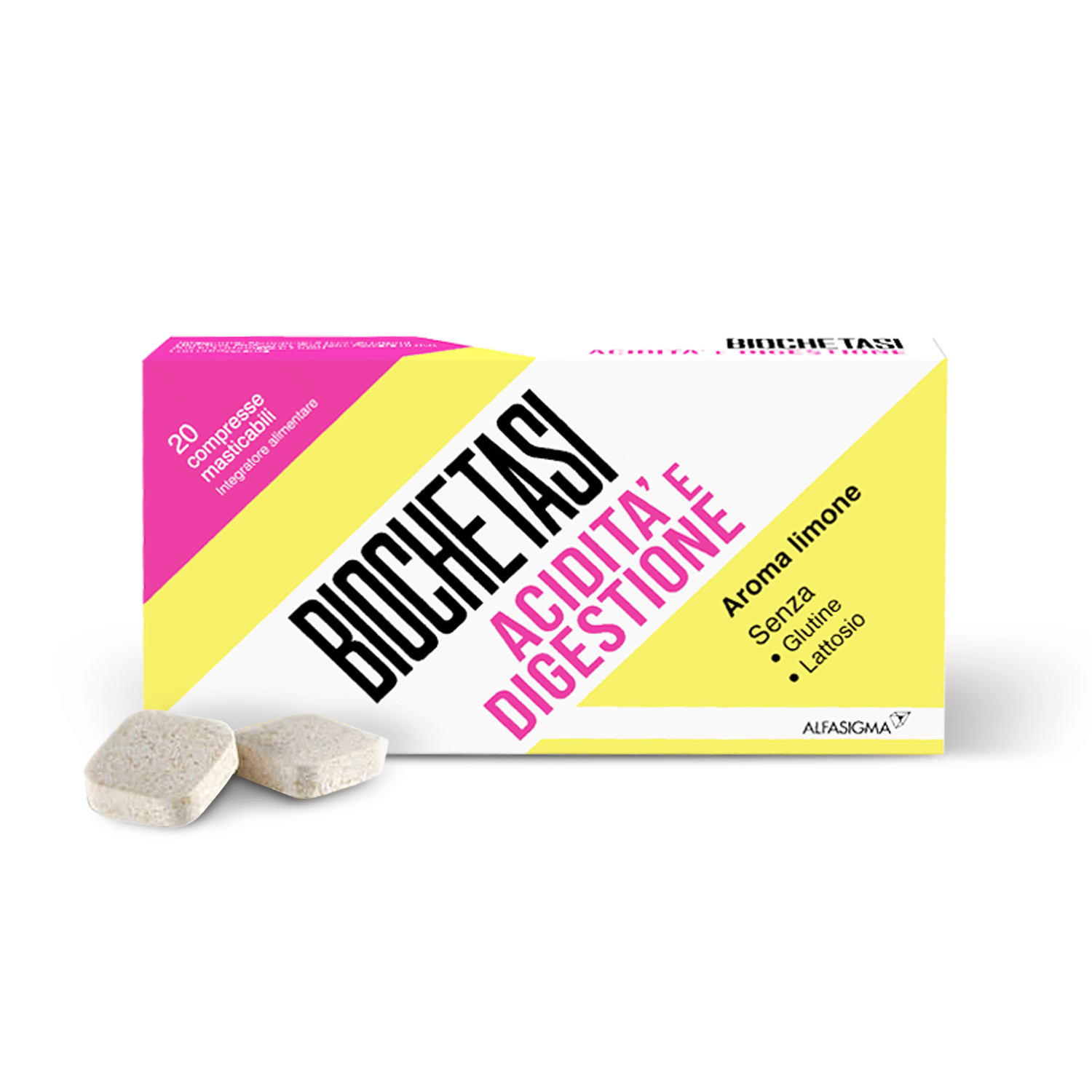 BIOCHETASI ACIDITA' 20 COMPRESSE MASTICABILI AROMA LIMONE SENZA GLUTINE SENZA LATTOSIO