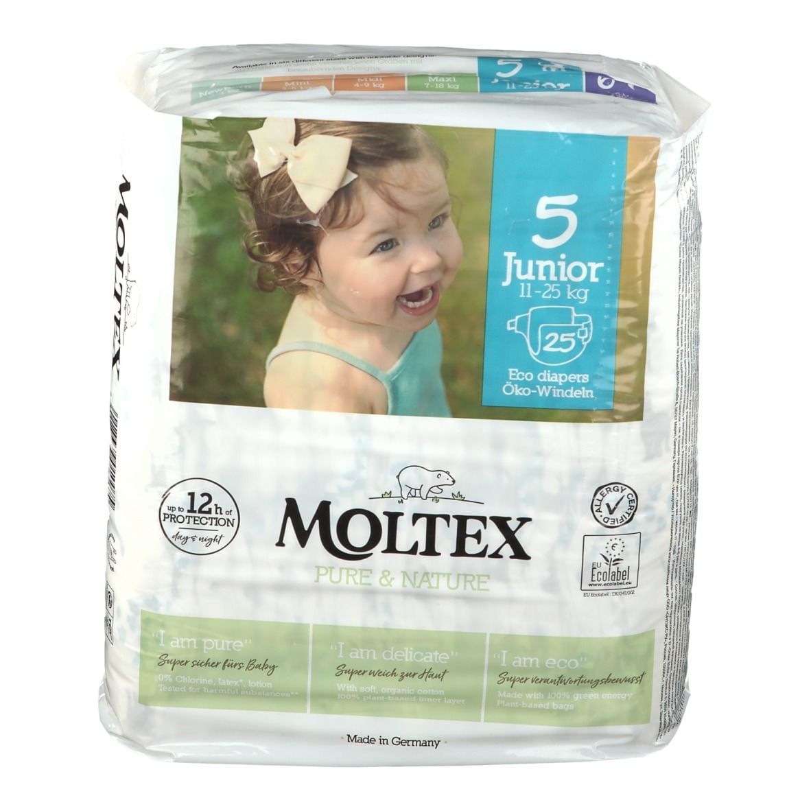 PANNOLINI MOLTEX PURE & NATURE JUNIOR 11-16 KG TAGLIA 5 25 PEZZI