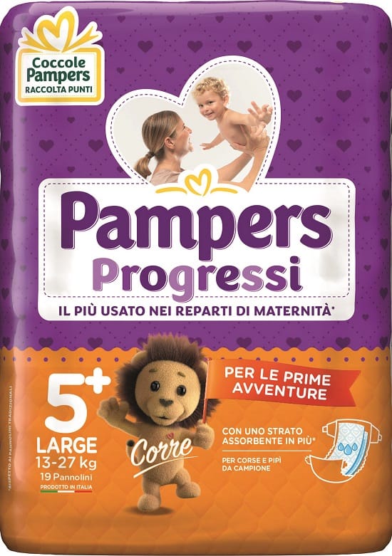 PAMPERS PROGRESSI LARGE PANNOLINO 5+ 13-27KG 19 PEZZI