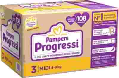 PANNOLINI QUADRIPACK PAMPERS PROGRESSI MIDI 108 PEZZI