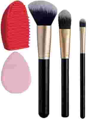 TROUSS 16 SET 3 PENNELLI VISO + SPAZZOLA PULIZIA PENNELLI + SPUGNA MAKEUP + BEAUTYBLENDER PINK