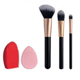 TROUSS 16 SET 3 PENNELLI VISO + SPAZZOLA PULIZIA PENNELLI + SPUGNA MAKEUP + BEAUTYBLENDER PINK
