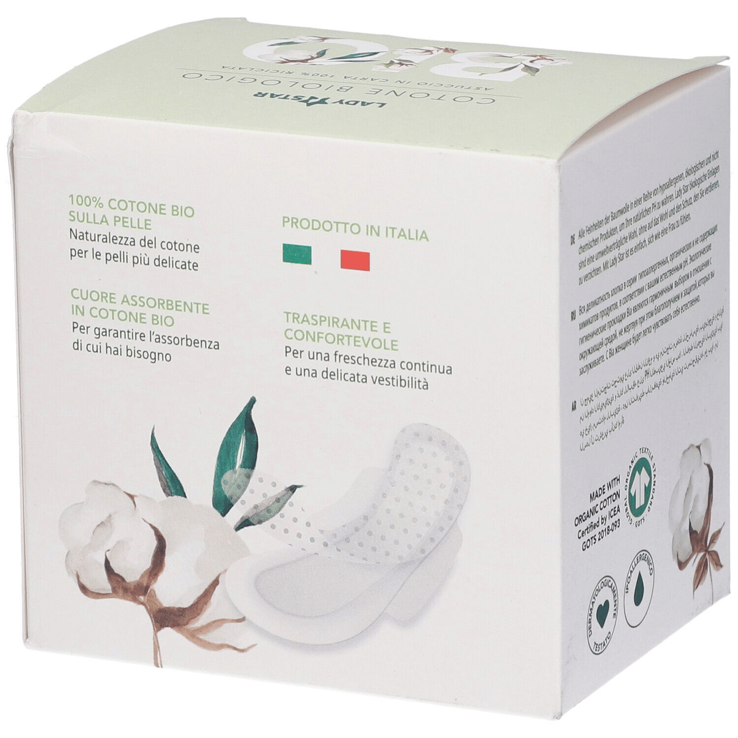LADYSTAR ASSORBENTI ESTERNI 100% COTONE BIO GIORNO ALI 12 PEZZI