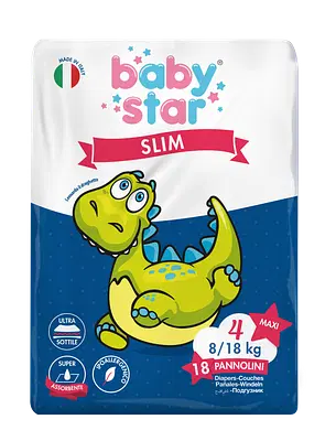 PANNOLINI BABYSTAR SLIM 8/18KG TAGLIA 4 MAXI 18 PEZZI PANNOLINI BABYSTAR SLIM 8/18KG TAGLIA 4 MAXI 18 PEZZI