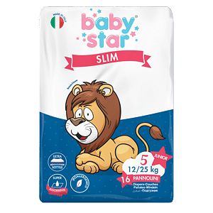 PANNOLINI BABYSTAR SLIM 12/25KG TAGLIA 5 JUNIOR 16 PEZZI