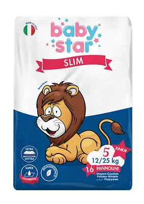 PANNOLINI BABYSTAR SLIM 12/25KG TAGLIA 5 JUNIOR 16 PEZZI PANNOLINI BABYSTAR SLIM 12/25KG TAGLIA 5 JUNIOR 16 PEZZI