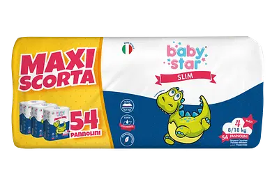 PANNOLINI BABYSTAR SLIM MAXISCORTA TAGLIA 4 54 PEZZI PANNOLINI BABYSTAR SLIM MAXISCORTA TAGLIA 4 54 PEZZI