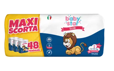 PANNOLINI BABYSTAR SLIM MAXISCORTA TAGLIA 5 48 PEZZI PANNOLINI BABYSTAR SLIM MAXISCORTA TAGLIA 5 48 PEZZI
