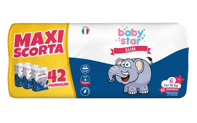 PANNOLINI BABYSTAR SLIM MAXISCORTA TAGLIA 6 42 PEZZI PANNOLINI BABYSTAR SLIM MAXISCORTA TAGLIA 6 42 PEZZI