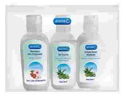 ALVITA KIT VIAGGIO BODY CARE 1 GEL DOCCIA ALOE VERA 75 ML + 1 CREMA CORPO IDRATANTE ALOE 75 ML + 1 SHAMPOO USO FREQUENTE 75 ML