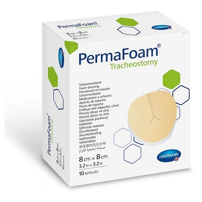 Permafoam Classic Tracheostomy Non Border Medicazione In Schiuma Di Poliuretano Senza Bordi 8 X8 Cm 10 Pezzi