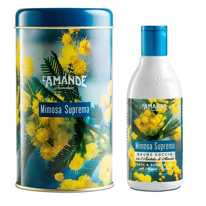 L'amande Mimosa Suprema Boite Metallica Cilindrica Bagnodoccia 250 Ml