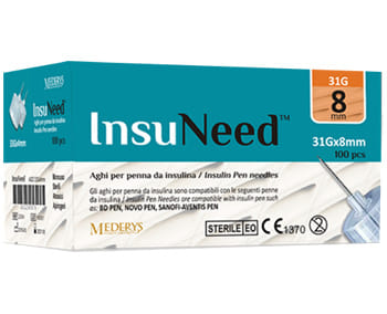 AGO PENNA SOMMINISTRAZIONE INSULINA INSUNEED GAUGE 31 8MM 100 PEZZI