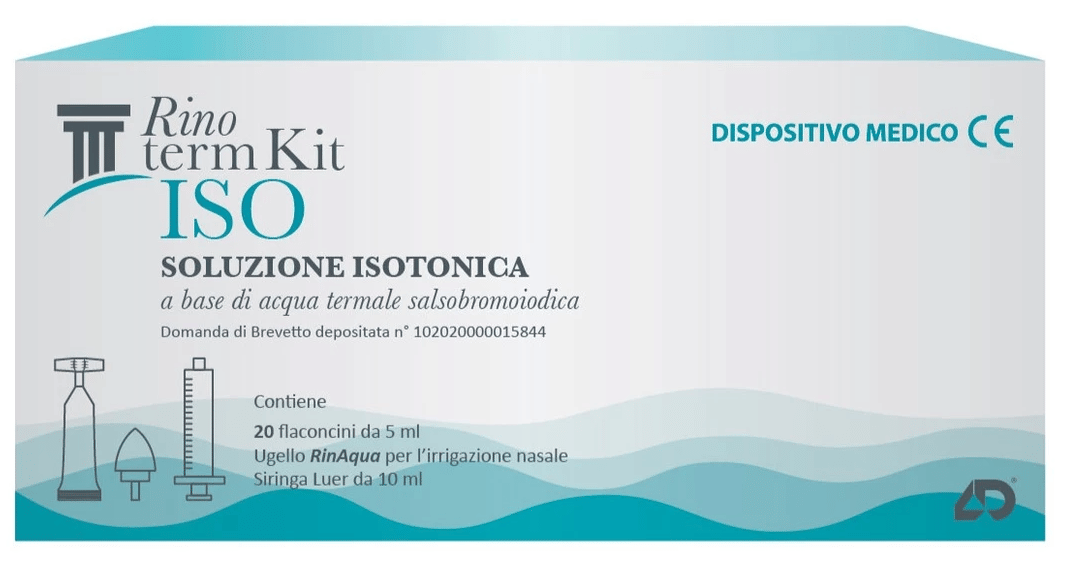 RINOTERM KIT ISO 20 FLACONCINI DA 5 ML + UGELLO RINAQUA PER IRRIGAZIONE NASALE + SIRINGA DA 10 ML